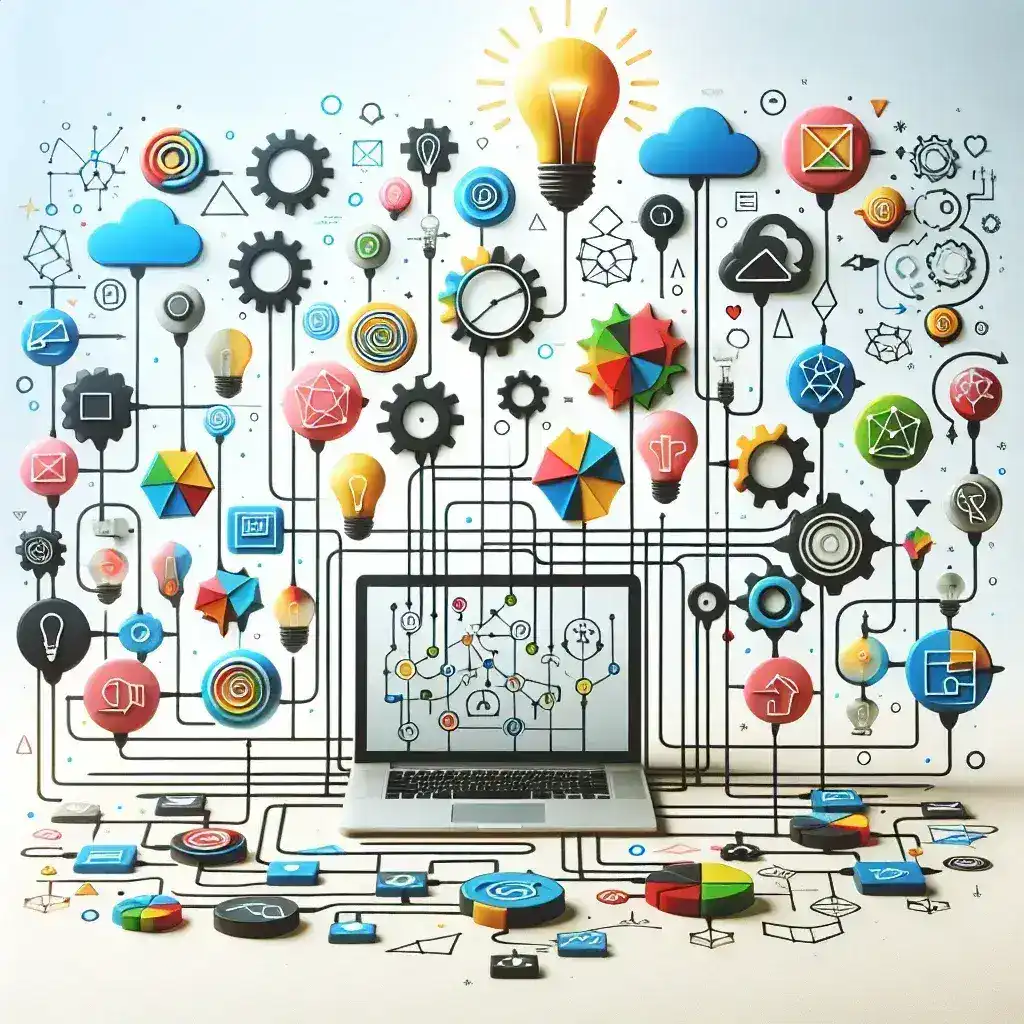 "Mapa conceptual digital ilustrando la organización de ideas de manera clara y efectiva, ideal para facilitar el aprendizaje y la comprensión en el artículo 'Cómo Organizar Ideas con Mapas Conceptuales Digitales'."