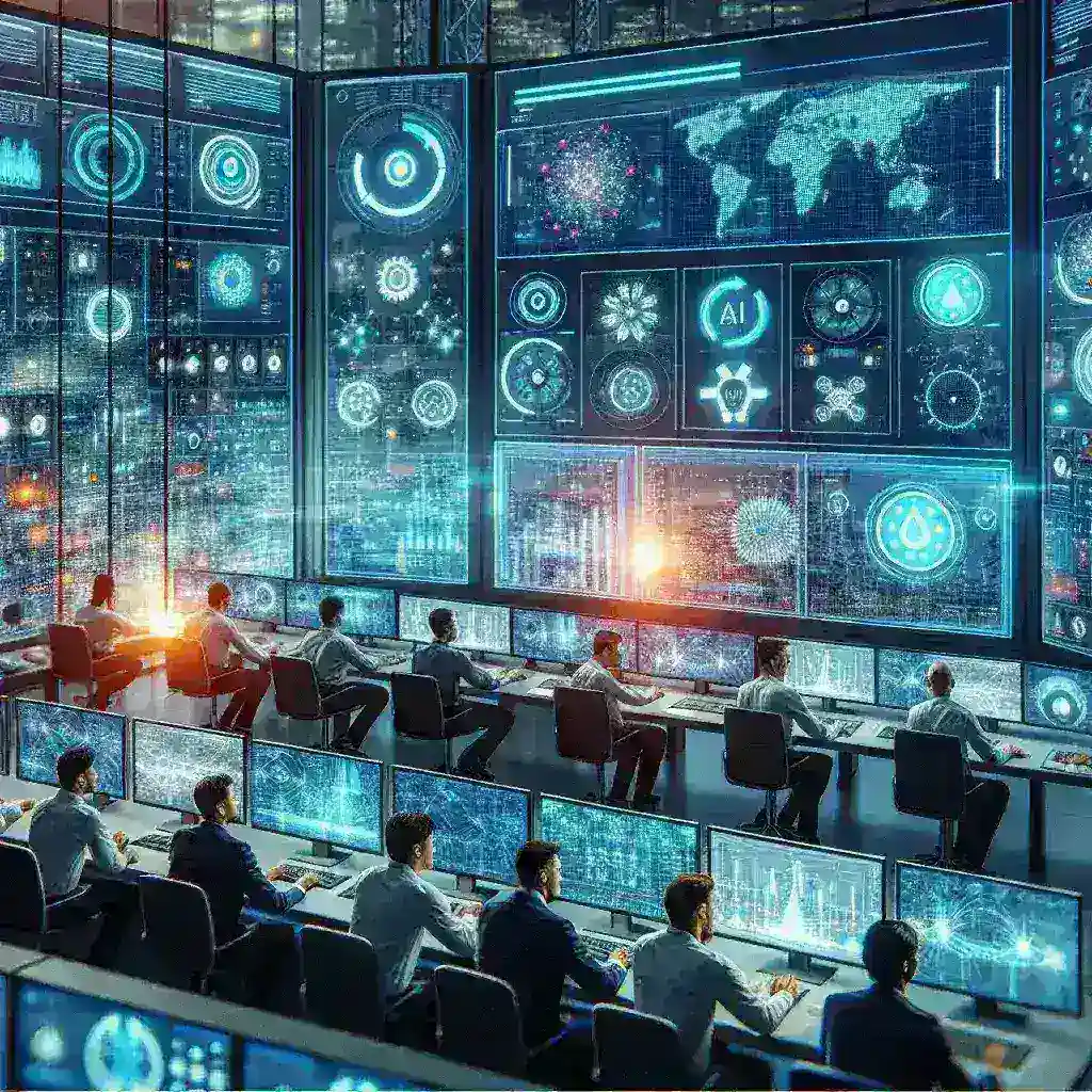 "Smart electric grid with AI technology optimizing energy distribution for enhanced efficiency and reliability, illustrating the future of sustainable energy management."